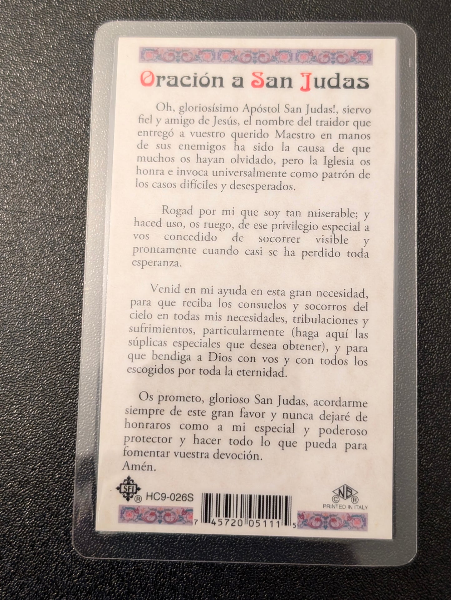 Saint Jude Relic Prayer Card